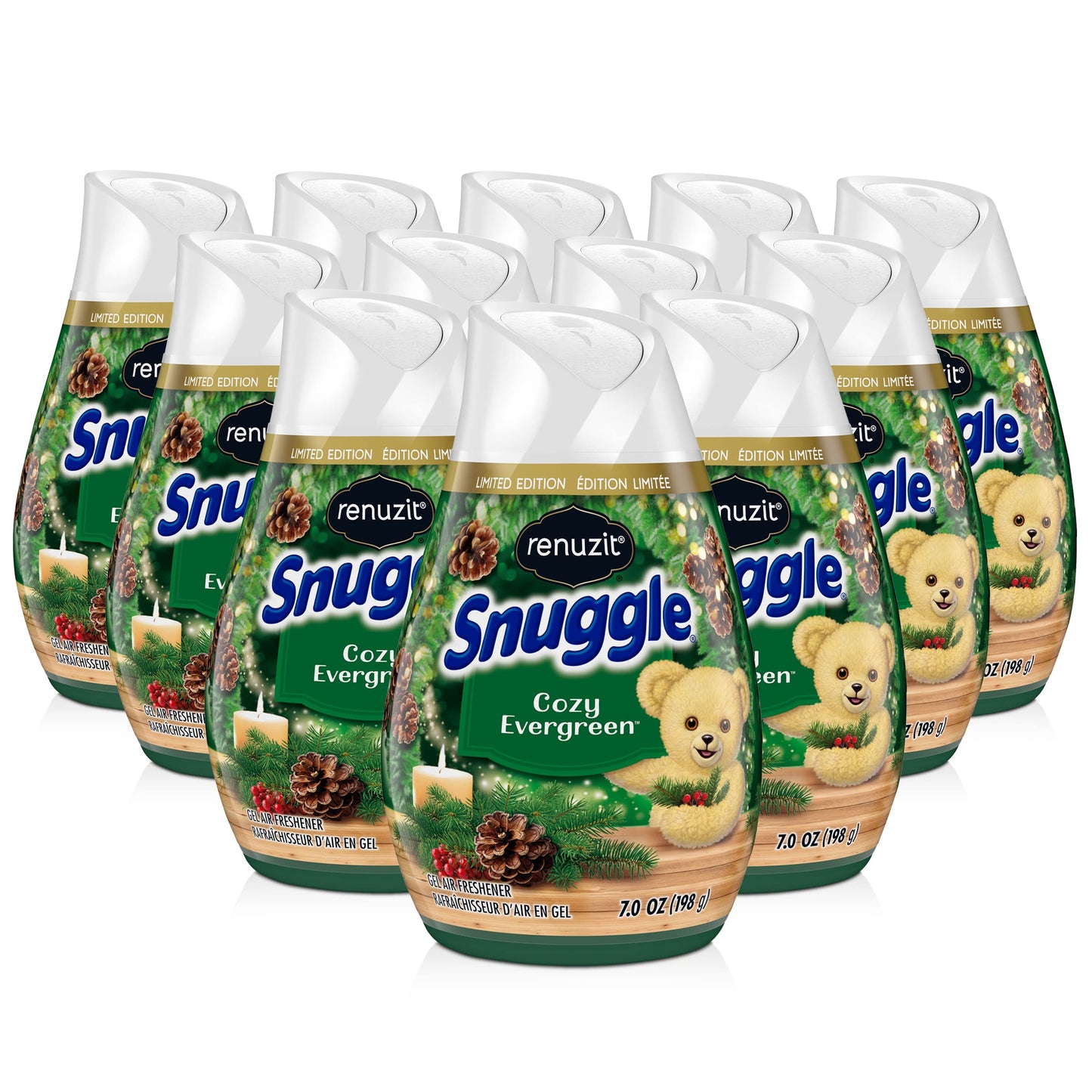 Renuzit Snuggle Seasonal Gel Air Freshener, Cozy Evergreen, 7 Ounces, 12 Count