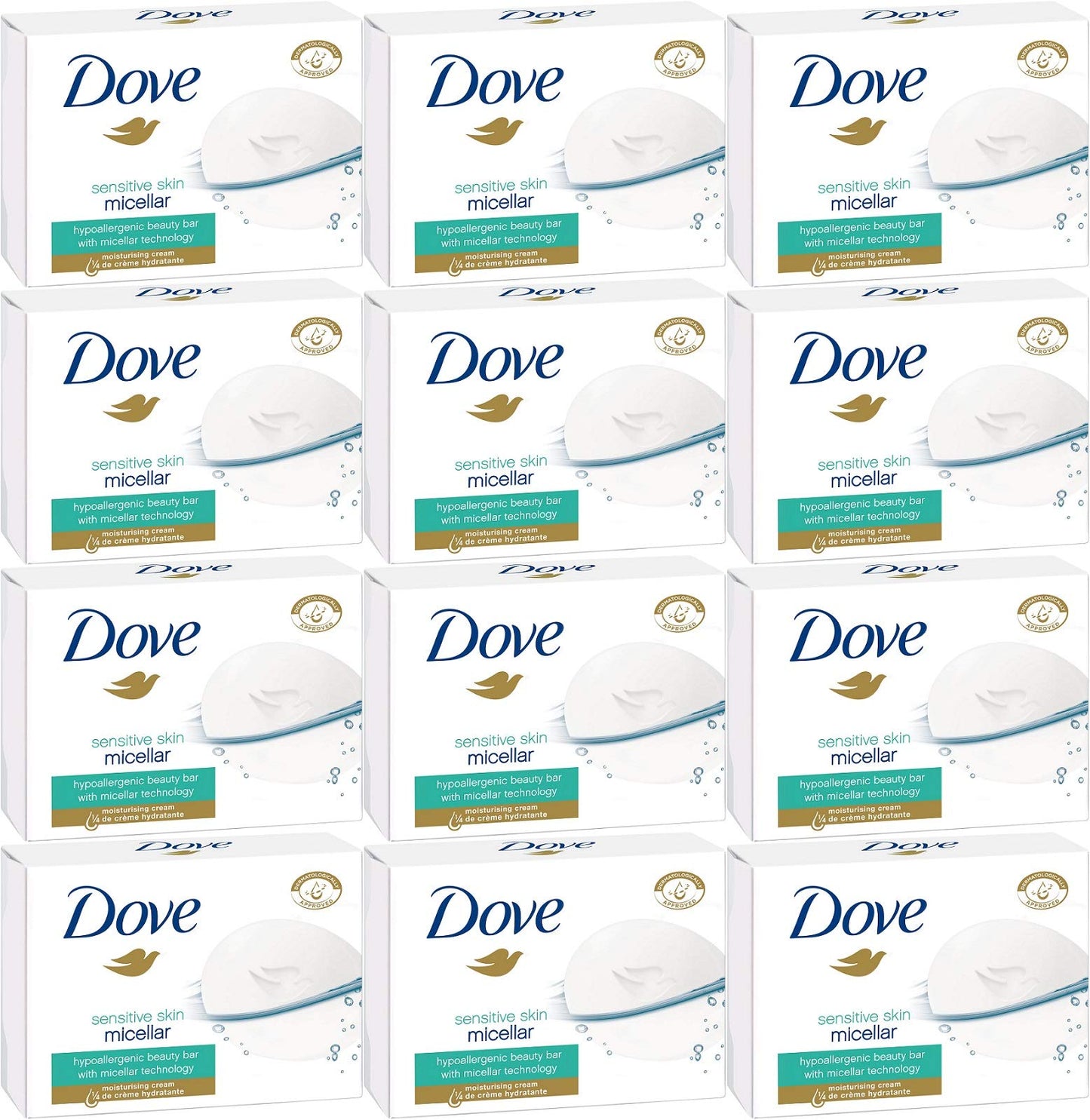 Dove Sensitive Skin Micellar Beauty Bar Soap, 100 Gram / 3.5 Ounce Bars (Pack of 12) Imported version