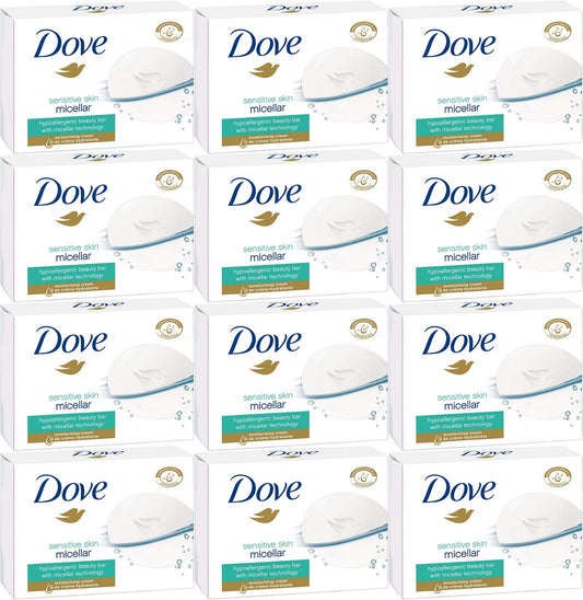 Dove Sensitive Skin Micellar Beauty Bar Soap, 100 Gram / 3.5 Ounce Bars (Pack of 12) Imported version