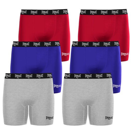 Everlast Mens Boxer Briefs Breathable Underwear for Men - 6 Pack Active Performance Mens Underwear (XL, Grey/Blue/Red)
