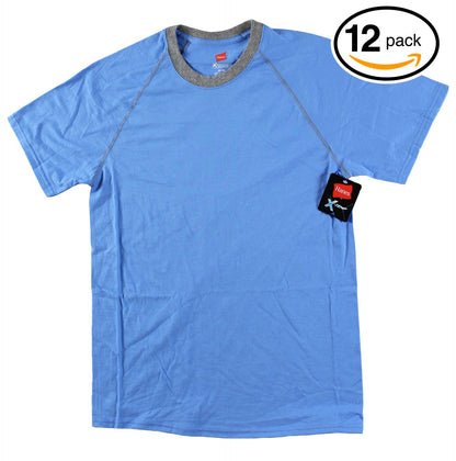 Hanes Men's FreshIQ Crew T-Shirt (Light Blue & Grey, X-Large)