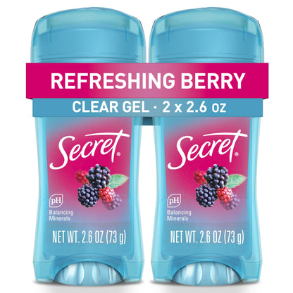 Secret Fresh Antiperspirant Deodorant for Women, 72hr Breathable Sweat & Odor Protection, Instant Freshness & Gentle, PH Balancing Minerals, Clear Gel, Refreshing Berry Scent, 2.6 oz (Pack of 2)