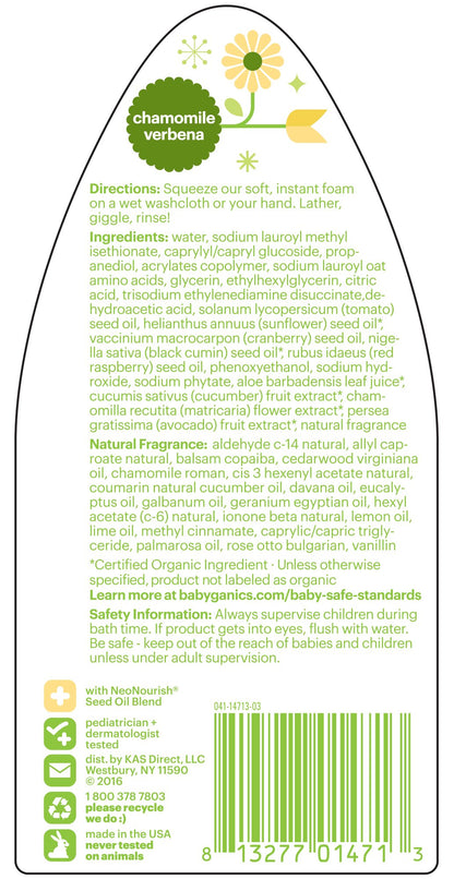 Babyganics Baby Shampoo + Body Wash Pump Bottle, Chamomile Verbena, , 3 Pack, Packaging May Vary