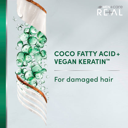 DOVE MEN + CARE Real Bio-Mimetic Care Shampoo For Damaged Hair Reconstruct Sulfate-Free Shampoo With Coco Fatty Acid + Vegan Keratin 10oz