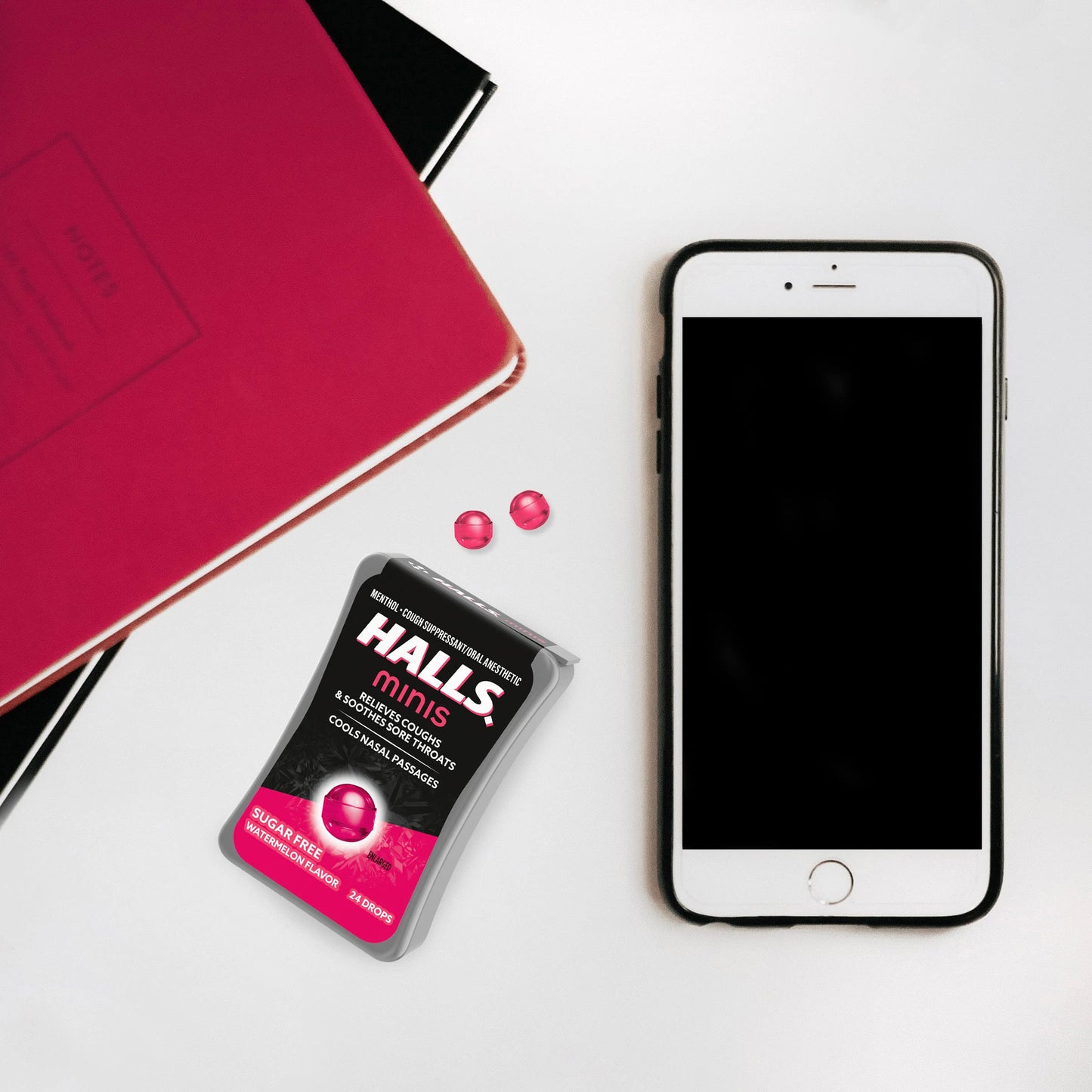 HALLS Minis Watermelon Flavor Sugar Free Cough Drops, 24 Drops