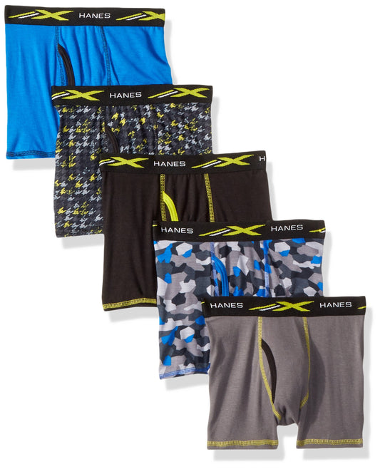 Hanes Boys' Active Cool X-Temp Boxer Brief 5-Pack, Assorted, Medium