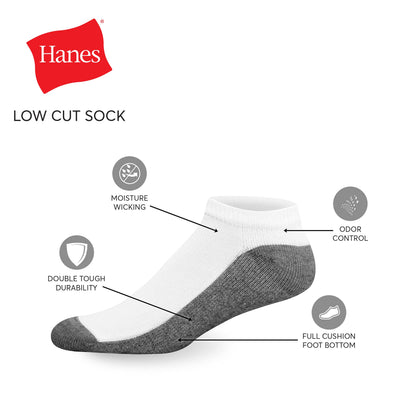 Hanes mens Hanes Men's Max Cushion Low Cut 6-pair Pack, Available in Big & Tall Casual Sock, White, 12-Jun US