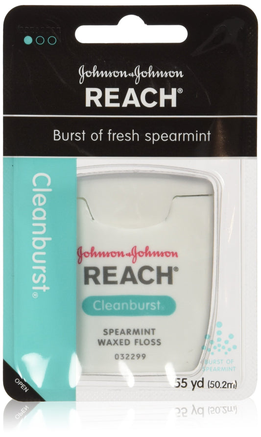 REACH Cleanburst Waxed Dental Floss, Spearmint 55 Yards (Pack of 12)