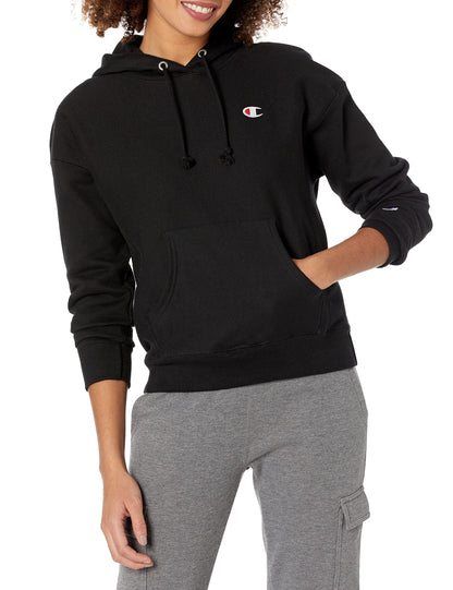 Champion Women's Reverse Weave Hoodie, Script Logo, White-Y07781, Small