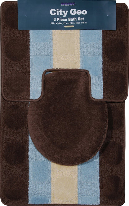 Home Dynamix City Geo Bath Rug Set: CIT3S-547 Brown-Teal 3 Piece Set: 3 Piece Bath Rug Set