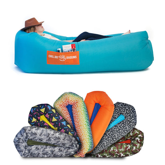 CHILLBO SHWAGGINS Inflatable Furniture & Inflatable Couch Inflatable Lounger & Inflatable Chairs - top Beach Chair, Lounger & Festival Accessories - for Camping and Music Festivals!