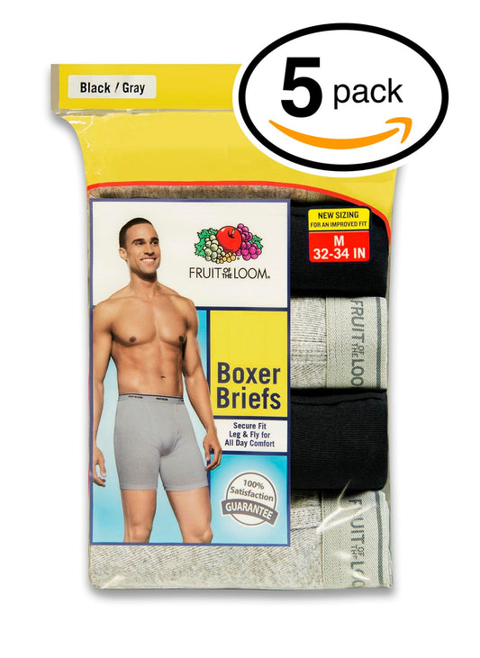 5-Pack Fruit of the Loom Men's Boxer Briefs - Black / Gray (X-Large (Waist 42"-44"))