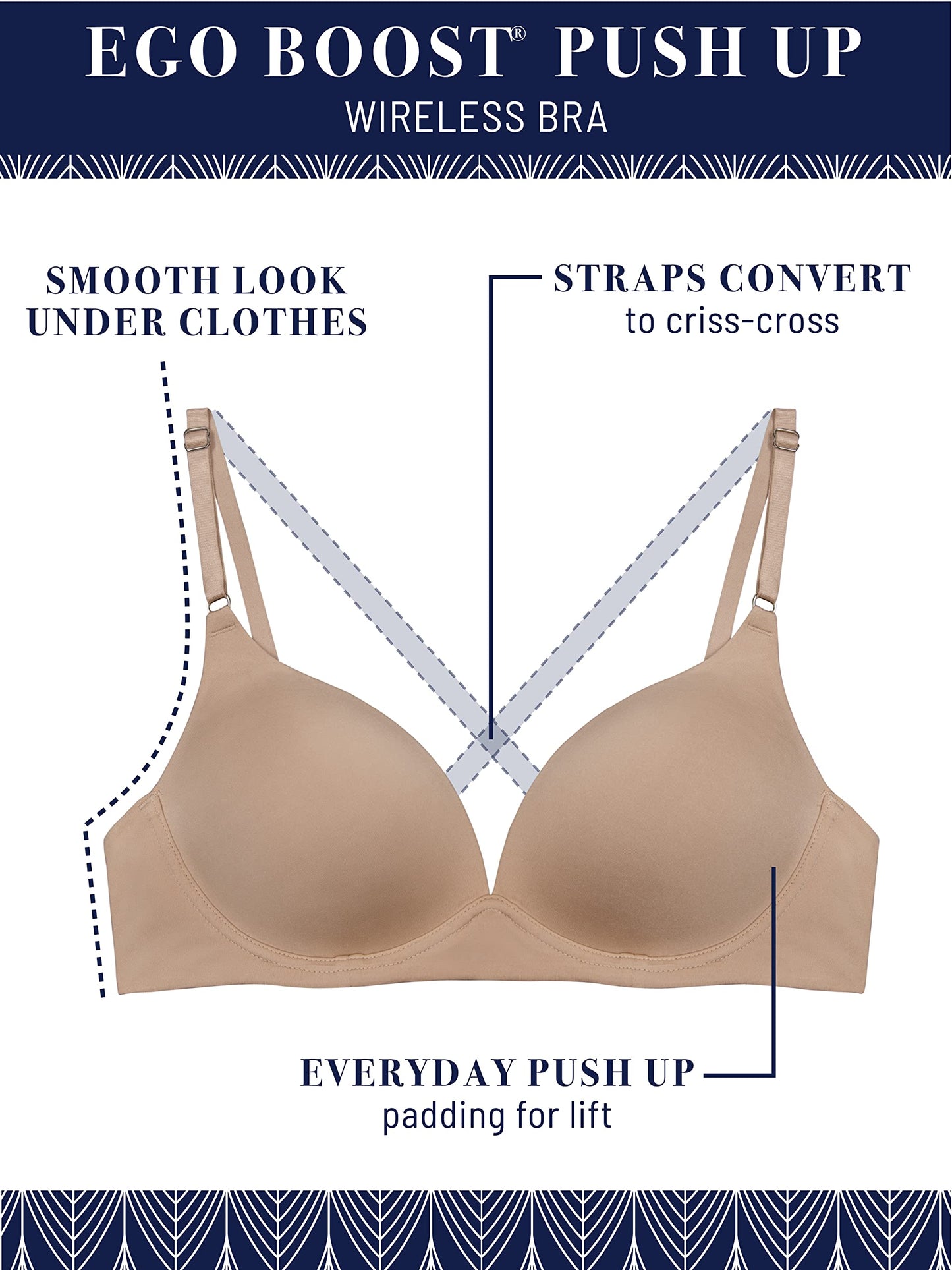 Vanity Fair Womens Ego Boost Add-a-Size (+1 Cup Size) Push Up Bra, Wirefree - Neutral, 36A US
