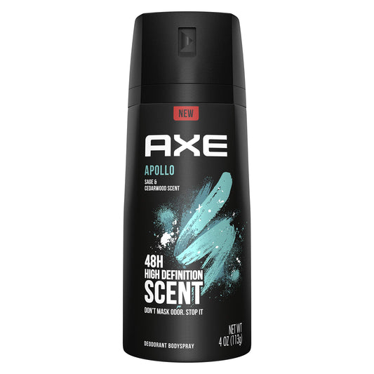 AXE Apollo Body Spray Deodorant For Long-Lasting Odor Protection, Sage And Cedarwood Deodorant For Men Formulated Without Aluminum 4.0 Oz (Pack of 12)