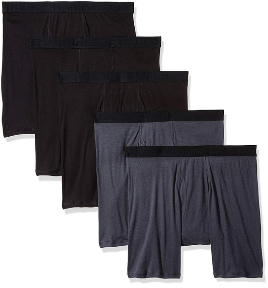 Hanes Men's No Ride Up Boxer Briefs Comfort Waistband 5-Pack Black/Grey