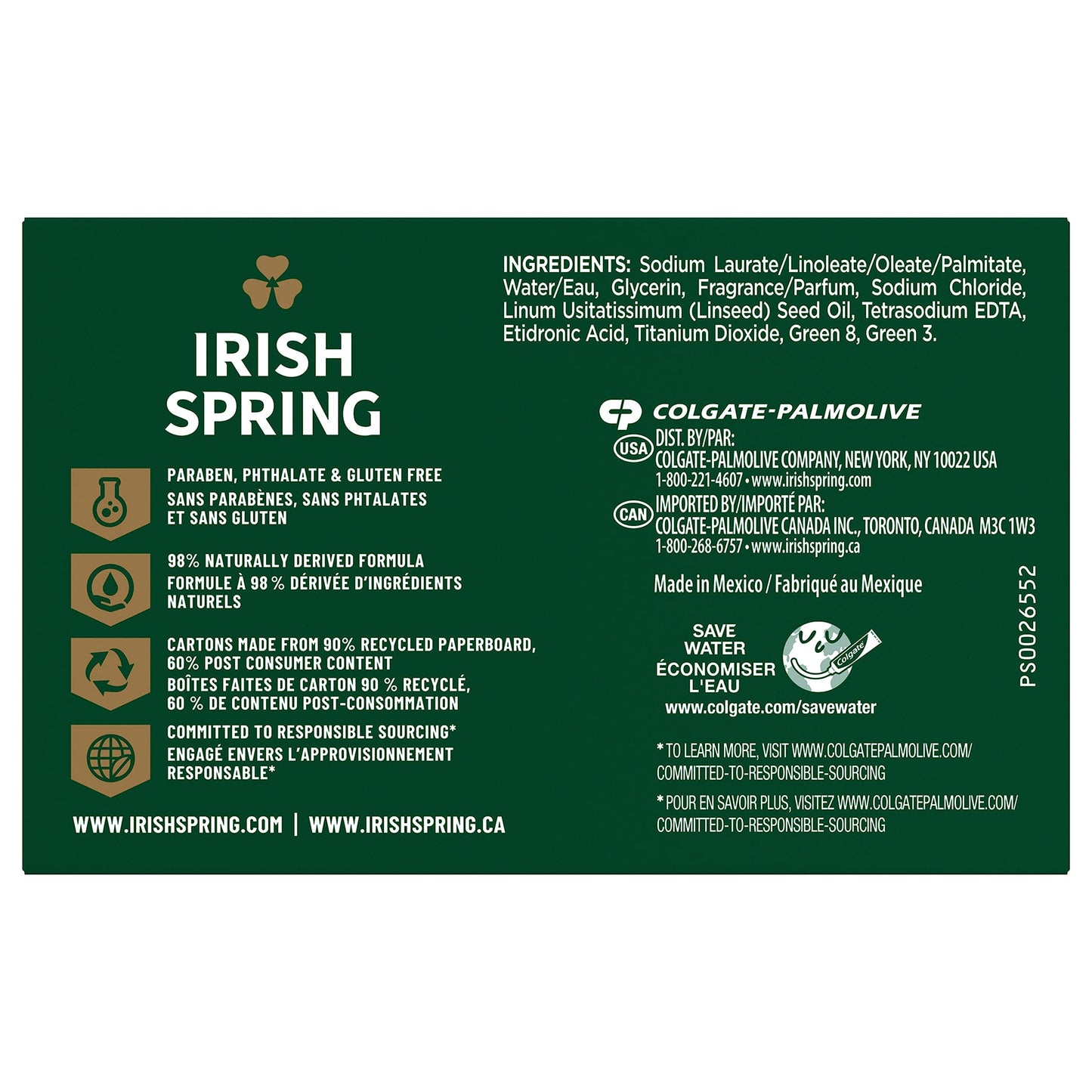 Irish Spring Deodorant Bar Soap Original, 3.75 oz bars, 8 ea (Pack of 4)