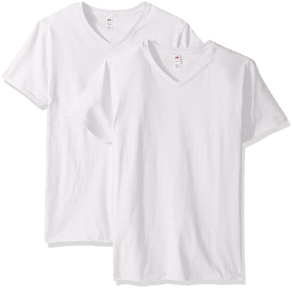 Fruit of the Loom Men's Lightweight Cotton Tees (Short & Long Sleeve), V-Neck-2 Pack-White, XX-Large