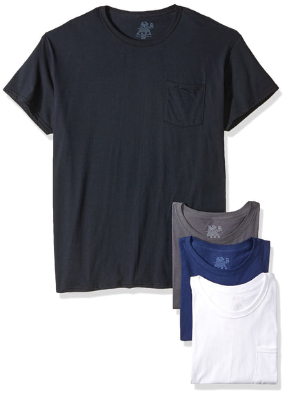 Fruit of the Loom Men's Pocket Crew Neck T-Shirt (Pack of 4), Assorted Blues, X-Large