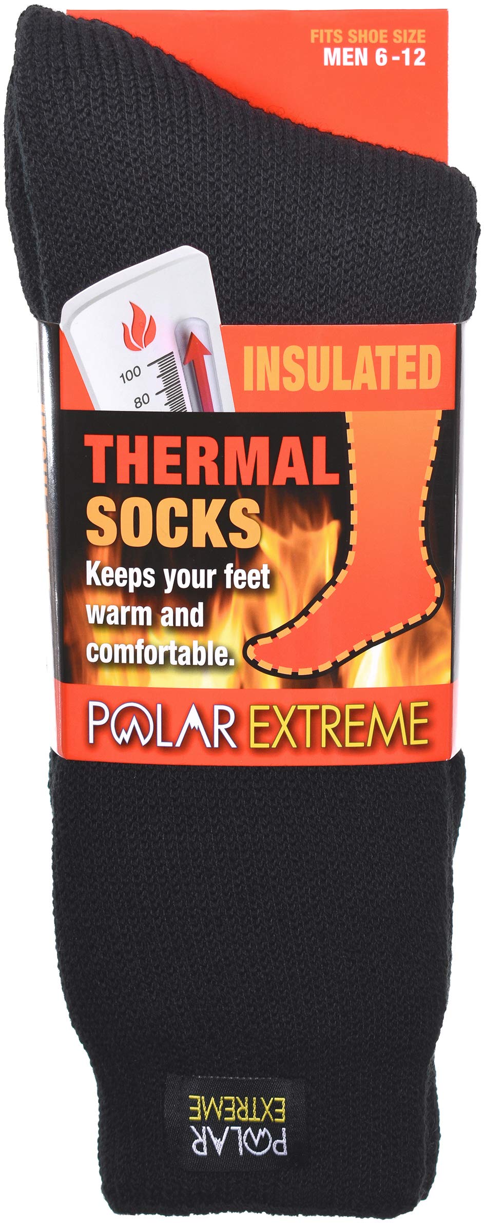Men's Polar Extreme Moisture Wicking Insulated Thermal Socks in 4 Great Colors (Black),6-12