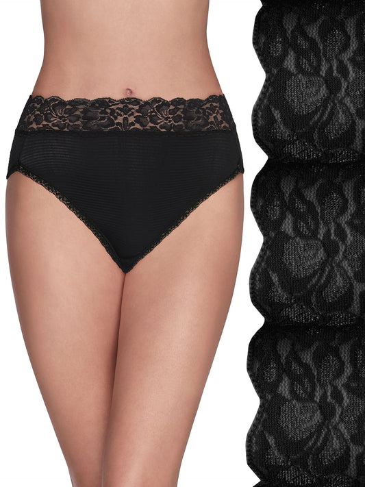 Vanity Fair Women's Flattering Lace Panties: Lightweight & Silky with Superior Stretch, 3 Pack-Black, 9