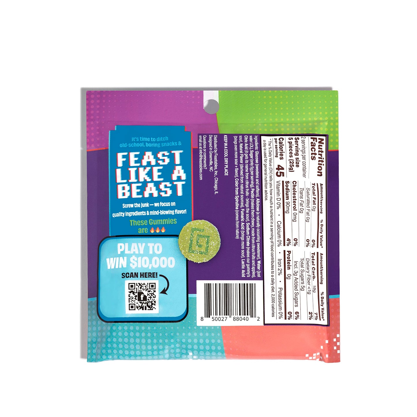 Feastables MrBeast Karl Gummy Sour Candy - Green Apple - 1.76 oz Bag (Pack of 8)