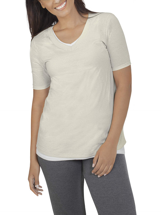 Fruit of the Loom womens Essentials French Terry Pants and Tri-blend Tees T Shirt, V-neck - White Fleck, Medium US