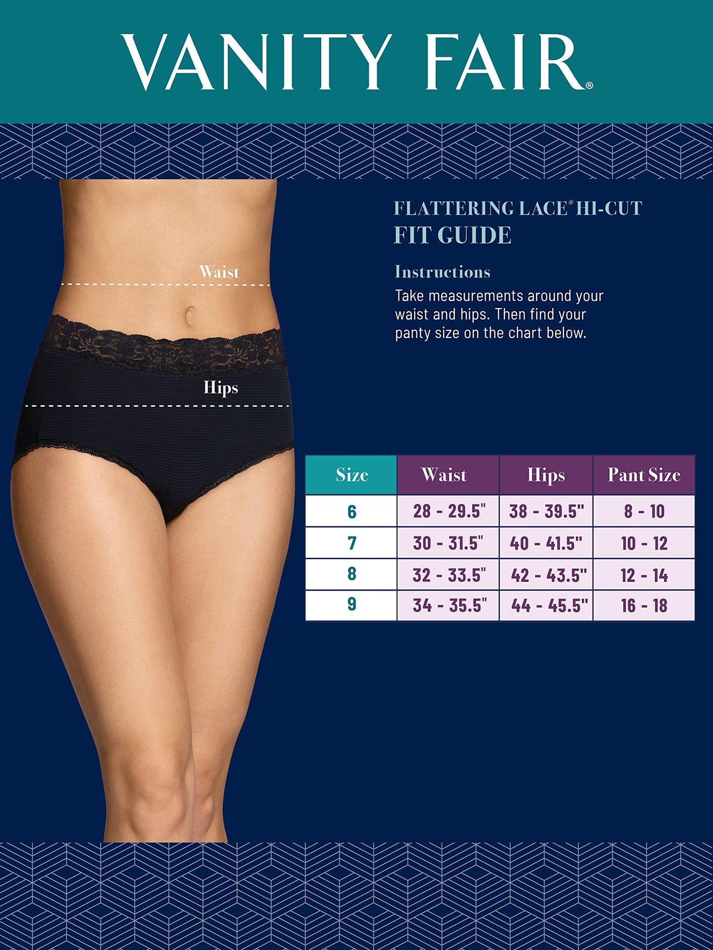 Vanity Fair Women's Flattering Lace Panties: Lightweight & Silky with Superior Stretch, 3 Pack-Black, 9
