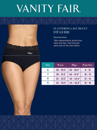 Vanity Fair Women's Flattering Lace Panties: Lightweight & Silky with Superior Stretch, 3 Pack-Black, 9