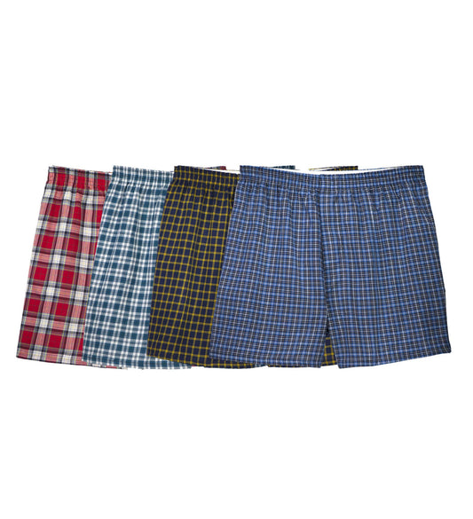 Fruit of the Loom Mens Woven Tartar Boxers 4 Pack, 2XL, Assorted