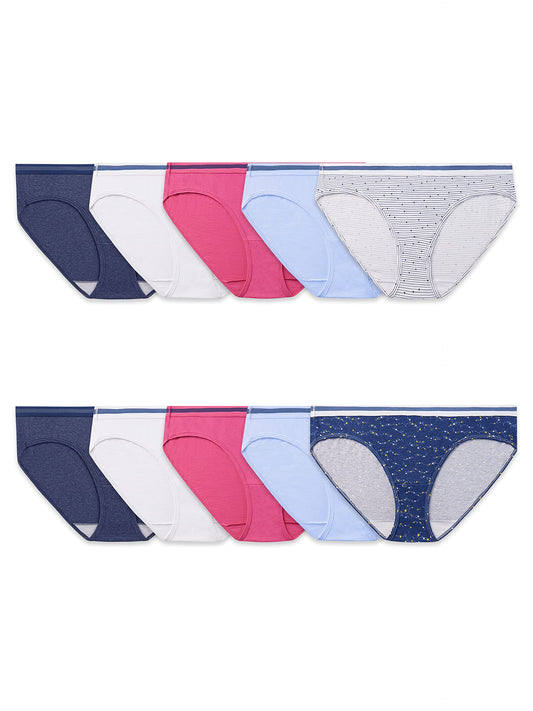 Fruit of the Loom Women's Eversoft Hipster Underwear, Tag Free & Breathable, Available in Plus Size, Cotton-Low Rise-10 Pack-Colors May Vary, 9