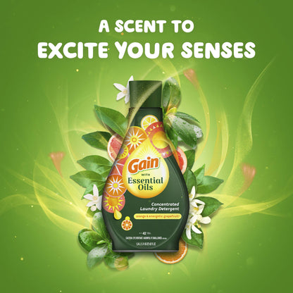 GAIN with Essential Oils Liquid Laundry Detergent, The Uplifting Scent, Orange & Energetic Grapefruit, 2 Count