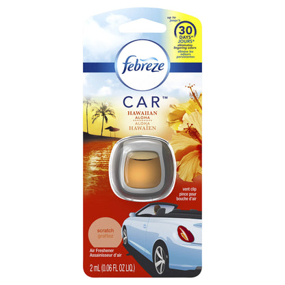 Febreze Car Air Fresheners, Hawaiian Aloha, Odor Eliminator for Strong Odors Car Vent Clips, 0.06 Fl. Oz.