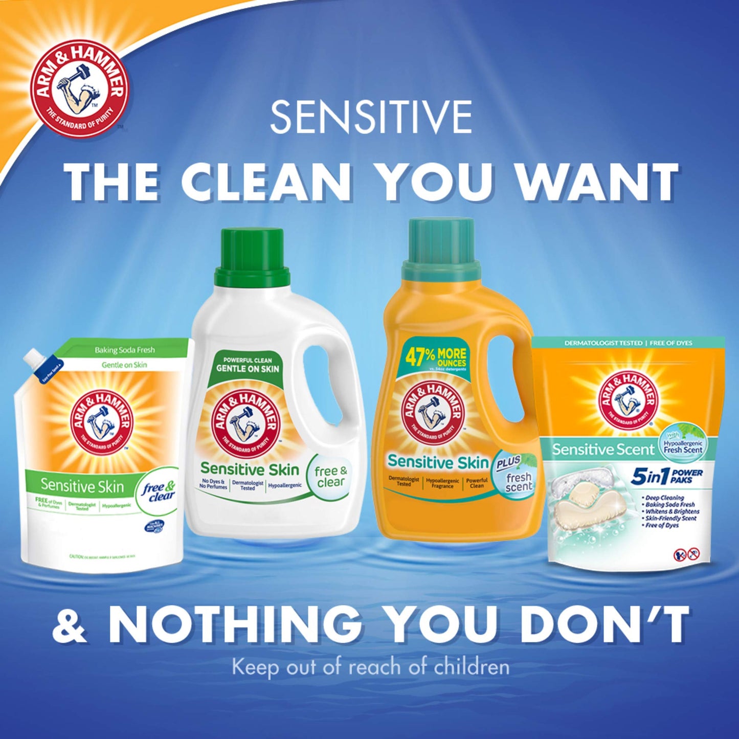 ARM & HAMMER Sensitive Skin Free & Clear, 50 Loads Liquid Laundry Detergent, 75 Fl oz
