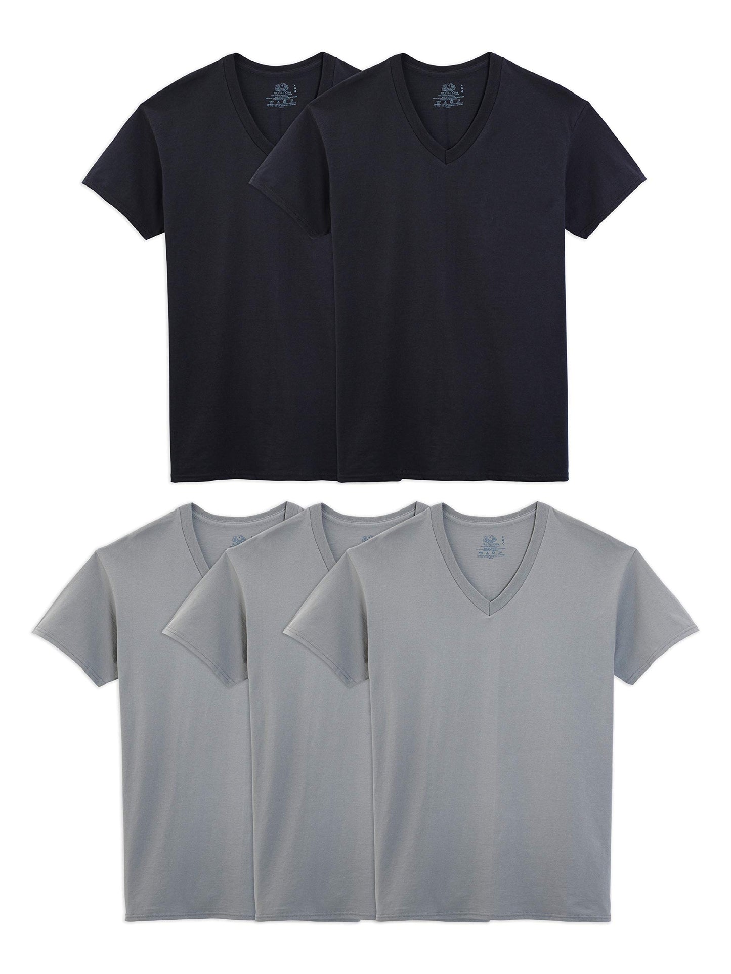Fruit of the Loom Men's Extended Sizes V-Neck T-Shirt, Black/Gray, XXX-Large(Pack of 4)