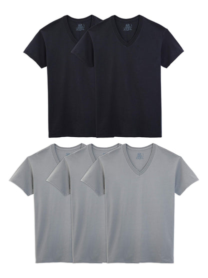 Fruit of the Loom Men's Extended Sizes V-Neck T-Shirt, Black/Gray, XXX-Large(Pack of 4)