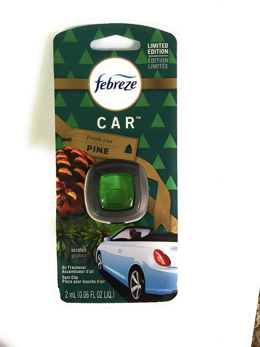 Febreze Car Vent Clip Air Freshener - Limited Edition Holiday Collection - Fresh-Cut Pine - 1 Count Vent Clip Per Package - Pack of 3 Packages Green