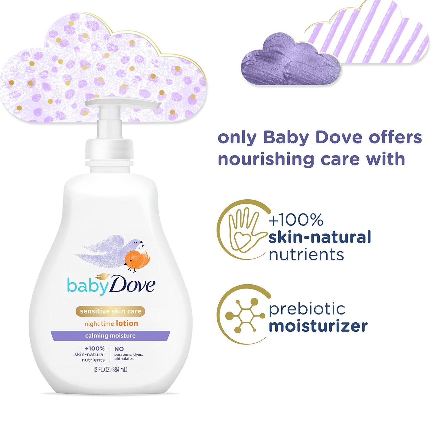 Dove Sensitive Skin Care Baby Lotion For a Soothing Scented Lotion Calming Moisture Hypoallergenic and Dermatologist-Tested, 13 Fl Oz