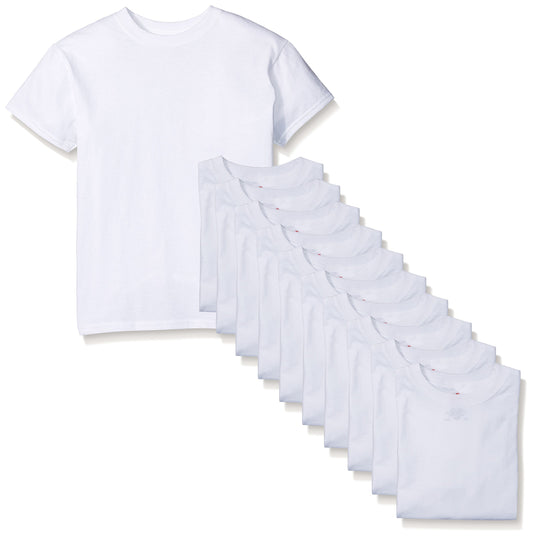 Hanes Big Boys' Comfortsoft T-Shirt (Pack of 12), White, Large