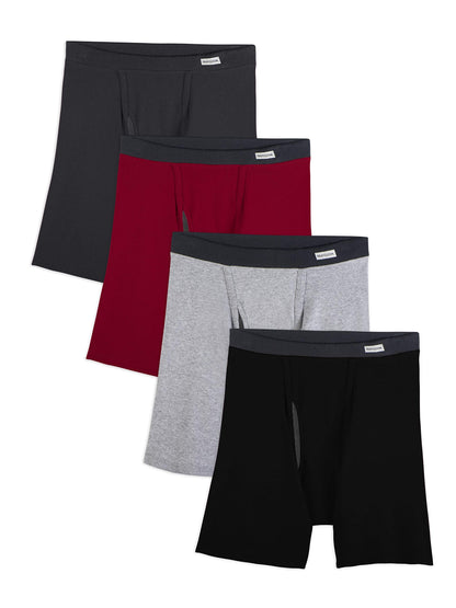 Fruit of the Loom Men's No Ride Up Boxer Brief, Stripe/Solid - Traditional Fly, Large