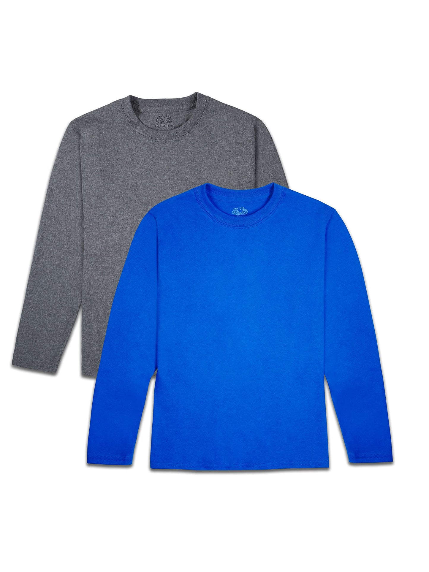 Fruit of the Loom boys- Solid Multi-color Soft Long Sleeve T-shirts, 2 Pack T Shirt, Charcoal Heather Royal, XX-Large US