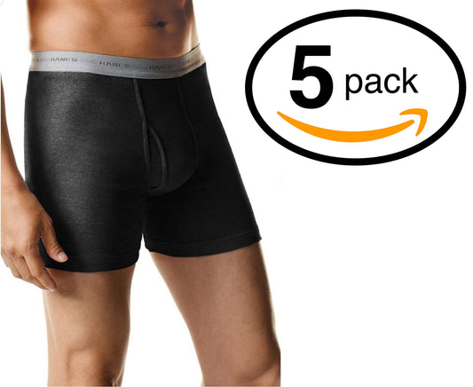 Hanes Men's 5-Pack Exposed Waistband Boxer Briefs (Colors May Vary) (Small, Black and Gray)