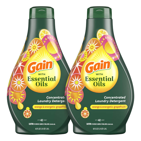 GAIN with Essential Oils Liquid Laundry Detergent, The Uplifting Scent, Orange & Energetic Grapefruit, 2 Count