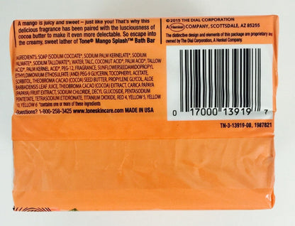 Tone Bath Bars Cocoa Butter Mango Splash, 4.25 Oz, 2 Count, (Pack of 4) 8 Bars Total