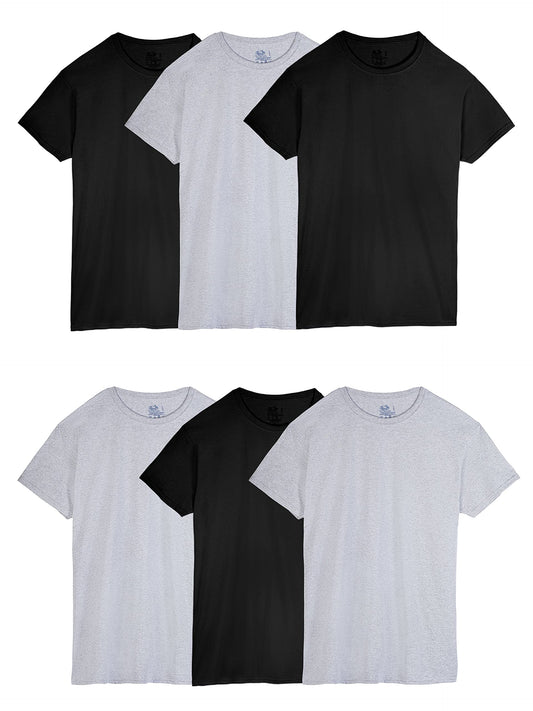 Fruit of the Loom Men's Eversoft Cotton Stay Tucked Crew T-Shirt, Regular-6 Pack Black/Grey, x_l