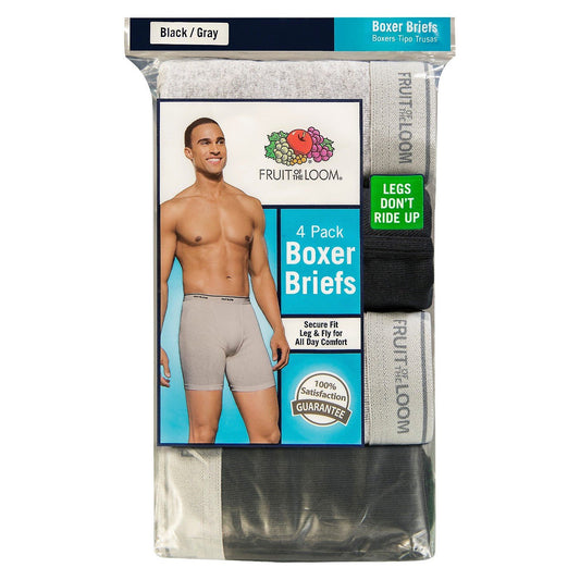 Fruit of the Loom Men's Grey and Black Boxer Briefs Pack of 4, 2XL