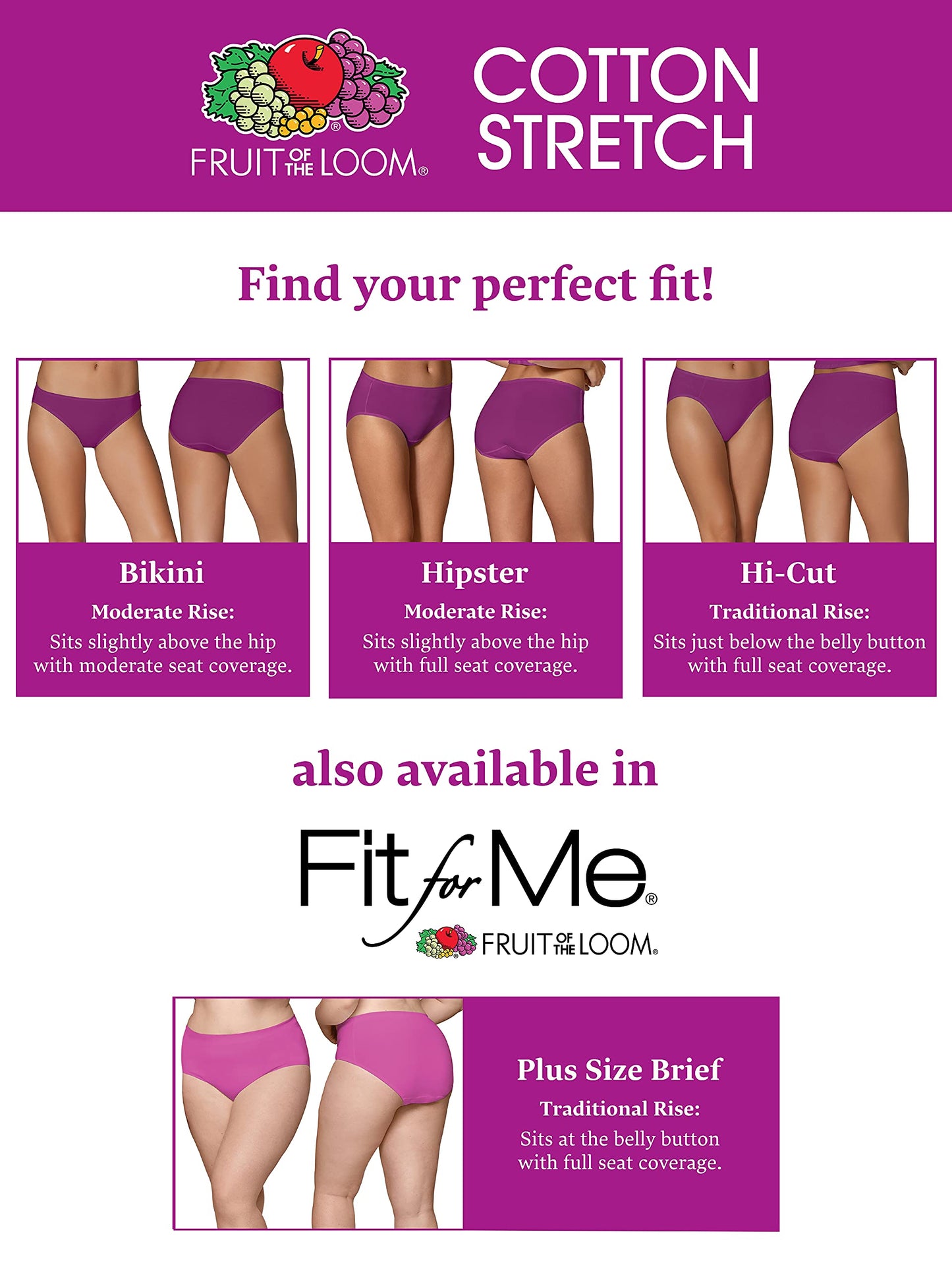 Fruit of the Loom Women's 6 Pack Cotton Stretch Bikini Panties, Assorted, 5