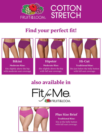 Fruit of the Loom Women's 6 Pack Cotton Stretch Bikini Panties, Assorted, 5