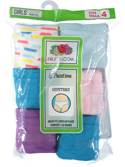 Fruit of the Loom Girls' Cotton Hipster Underwear (6 Pack - Fashion Assorted, 6)