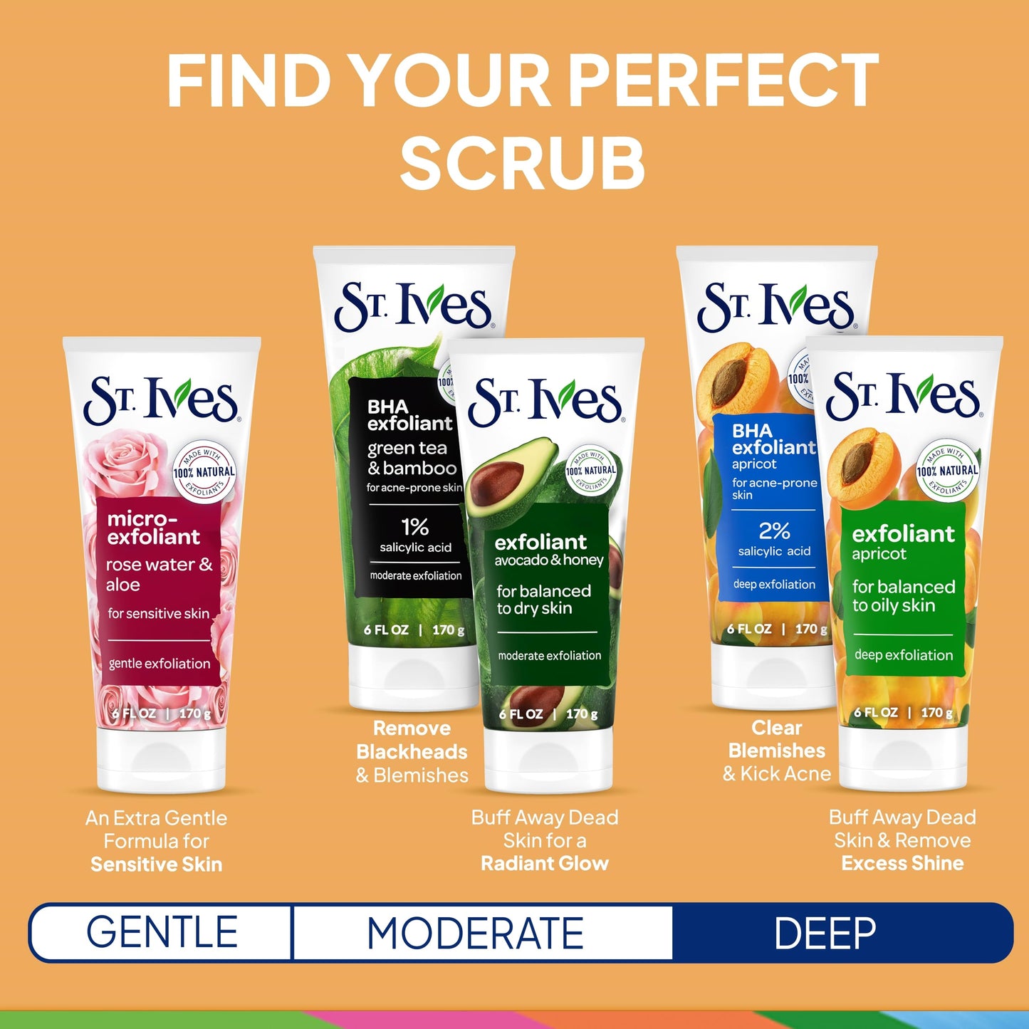 St. Ives Fresh Skin Apricot Face Scrub, Deep Exfoliator Skin Care for Clean, Glowing Skin, Oil-free Facial Scrub Made with 100% Natural Exfoliants, 6 oz, 4 Pack
