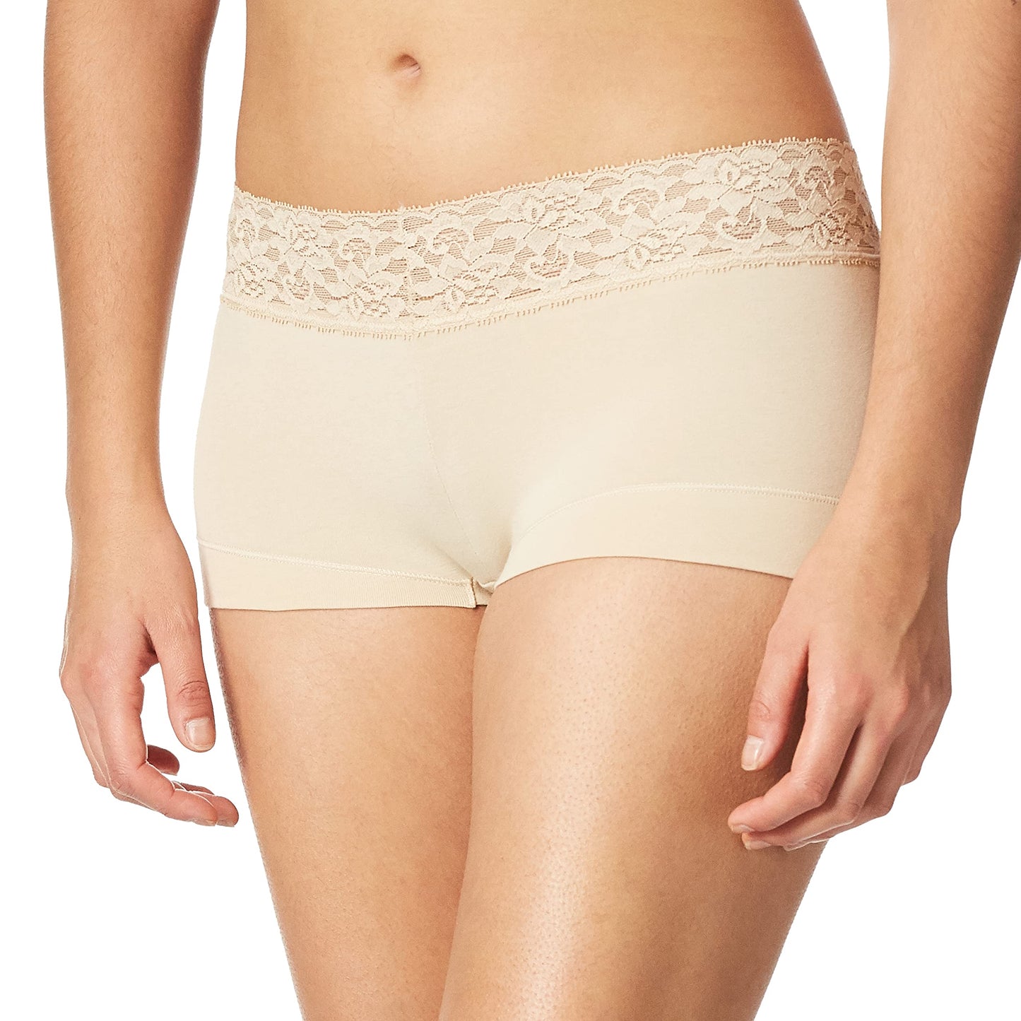 Maidenform Women's Dream Cotton with Lace Boy Short, Steel Grey Dot, 2X/9